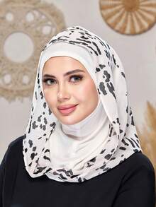 1 pezzo Passamontagna da donna a pois e stampa mucca in chiffon, tutto in uno, foulard per la testa e scaldacollo, hijab elastico, cappello turbante traspirante, comodo, elasticizzato, con ampia tesa, assorbente il sudore, antiscivolo, multifunzionale, fascia sportiva per la testa, fodera per cappuccio, sciarpa alla moda minimalista, cappuccio e foulard in chiffon coordinato, 2 in 1, facile da indossare, istantaneamente elegante per uscire - Bianco - Visualizzare 3