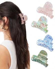 4 Pack 3.1 Small Acrylic Hair Claw Clips Women, Non-Slip Marble Hairclips, Strong Hold Jaw Barrettes Hair Accessories Half-Up Ponytails (Tortoise) - 牧靈 - 查看 7