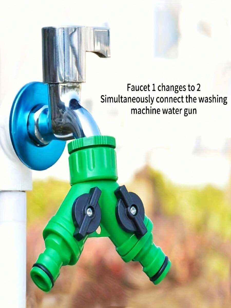2-Way Garden Hose Splitter, 1-To-2 Y-Shaped Faucet Valve Connector With Independent Shut-Off Valves, Universal Faucet Adapter For Garden Watering, Car Washing, Washing Machine And Outdoor Irrigation