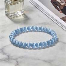 1pc 6mm Cat Eye Stone Bead Bracelet, Multicolor Round Stone Beads Elastic Bangle, Minimalist Fashion Women's Couple Daily Wear Gift - 6mm Cat's Eye - View 2