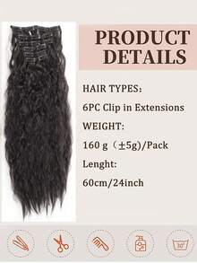 Synthetic Clip-In Hair Extensions 6pcs/Set 24 Inch Long Corn Wave Style Clip-In Hair Pieces For Women And Girls Daily And Party Use, Halloween - Multicolor - View 4