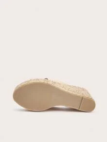 Apricot Soft Premium Matte PU Material Cross Wide Strap, Height-Increasing Wedge Heel Slippers, Holiday Essential, Leopard, Holiday, High Platform - Apricot Cross Stripes - View 12