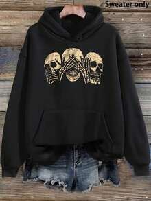 Stylish Sweatshirt Women's Printed Pattern Hoodie - Printed Pullover Sweatshirt, With Kangaroo Pocket, Adjustable Drawstring Design, Casual And Comfortable Autumn And Winter, Regular Fit Mother's Day  Mother's - Black 01 - View 8