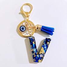1個 Y2K 惡魔之眼字母鑰匙圈，藍色金箔首字母吊飾附流蘇，適用於背包和書包，送給好友開學的好運禮物 - 彩色 - 查看 36