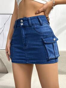 Women's Denim Mini Skirt - Blue - View 1