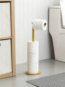 1pc Modern Freestanding Toilet Paper Holder, Iron Bathroom Paper Towel Rack With Spare Roll Storage, Black/White/Gold, No Drilling Required, Floor Standing Storage Rack For Small Bathrooms - Multicolor - View 1