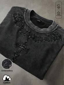 Manfinity Men's T-Shirt With Dark Letter Print On Washed Fabric, INS Street Style, Suitable For Music Festivals, Clubs, Gift For Boyfriend/Husband, Anniversary Gift. Unisex Washed T-Shirt. Y2K Style, Fashionable Style, Cute Style, Casual Style, Women's Blouses > Clothing. 230g (Sizes S-XXXL) - 5 - 查看 1