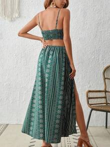 Vestido con tirantes sin espalda y escote en V profundo con abertura hasta el muslo, vestido largo con estampado floral para en la playa, ropa de verano para mujer - Rojo - Ver 2
