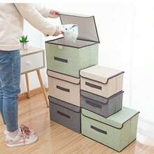 1 Kotak Penyimpanan CD Lipat dari Linen yang Dapat Dicuci, Keranjang Penyimpanan Lipat, Keranjang Pengatur Mainan dengan Tutup, Keranjang Cucian - Light Grey - View 7