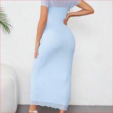 VUUG
  Vestido de maternidad de cuello redondo ajustado de longitud media - Azul - Ver 3
