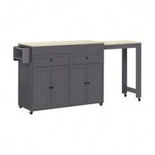 Kitchen Island On Wheels, Extendable Kitchen Island With Worktop And Drawers, Mobile And Freestanding Kitchen Island, Ideal For The Kitchen And Dining Room (Grey + Natural) - Grey - View 6