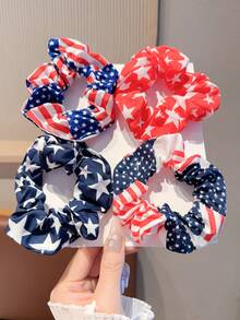 Set de 4 piezas de ligas para el cabello del Día de la Independencia, bandas elásticas con estampado de bandera estadounidense, accesorios para el cabello patrióticos en rojo, blanco y azul, adecuados para fiesta del 4 de julio, elásticos para coleta, bandas de goma - Multicolor - Ver 4