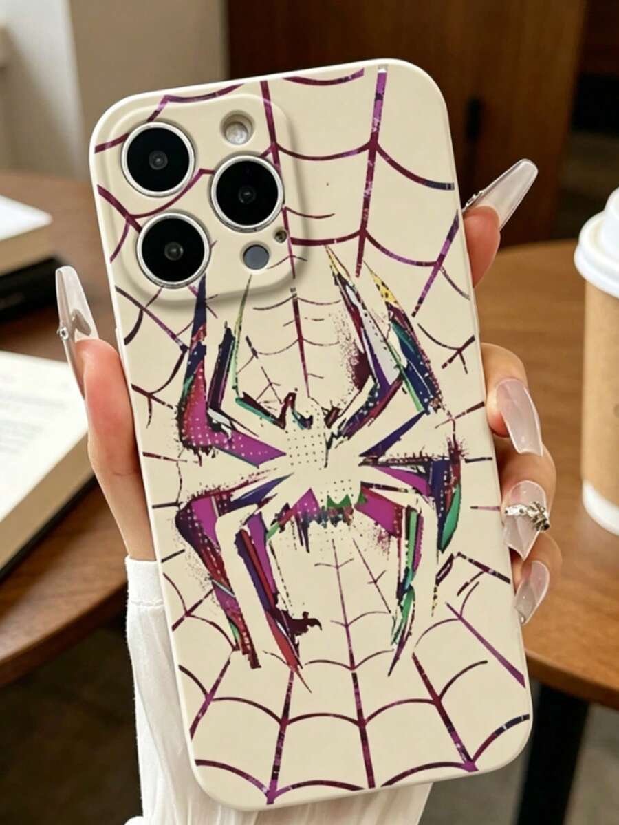 Star Pattern Patchwork Printed Phone Case, Compatible With Apple 17, 16 Pro Max, 14/13, 12, 11 Pro Max, Plus, Suitable As A Birthday Gift For Girlfriend, Boyfriend Or Personal Use - White Spider - View 1