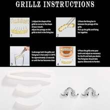 Grillz - Parrillas para tus dientes, tapa de dientes dorados, 2 piezas chapadas en oro de 14 quilates con diamante Möbius de un solo diente para hombres y mujeres - Plata1 - Ver 7
