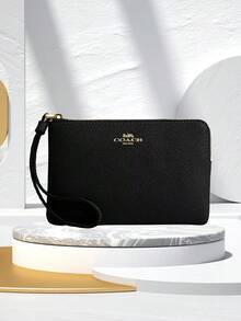 Coach Corner Zip 15/16 Signature Logo Wristlet Wallet Zip Around Short Wallet With Wrist Strap Women's Compact Card Holder Phone Purse - Black - View 9