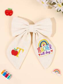 1件返校季 26字母蘋果與彩虹刺繡蝴蝶結髮夾，可愛時尚髮夾，鱷魚夾與髮夾，禮物，派對與日常穿戴女孩髮飾 - 彩色 - 查看 17