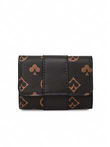 New Women's Brown PU Floral Print Pattern Compact Accordion Card Holder, Multi-Slot Fashion Versatile Anti-Theft Card Storage Pouch, Flap Closure Vintage Lightweight Handheld Bag - Brown - View 6