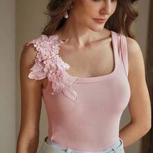 Top de tirantes acanalado sin costuras con bordado de moda - Multicolor - Ver 6