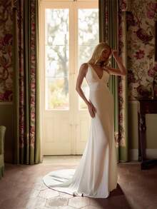 Elegante abito da sposa sexy, abiti per l'ufficio civile, abito da sposa, abito da festa da serata, abito di compleanno per matrimoni di campagna, cerimonia romantica in chiesa, abito da sposa, adatto per matrimoni, appuntamenti, feste, festa per single, vacanze, occasioni formali, abito da cena, abito da ballo, festa di fine anno, festa da cocktail, abito per ospiti di nozze, diploma - Bianco - Visualizzare 1