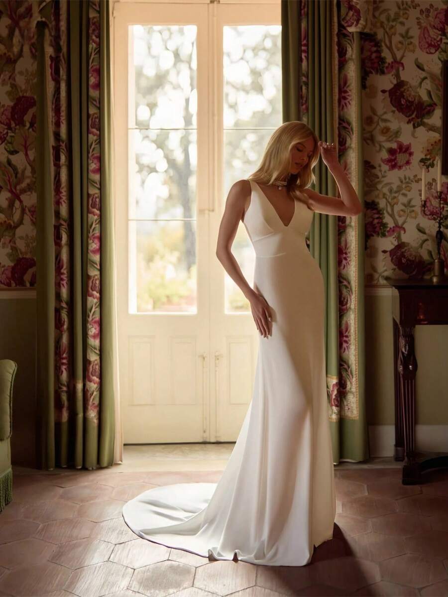 Elegante abito da sposa sexy, abiti per l'ufficio civile, abito da sposa, abito da festa da serata, abito di compleanno per matrimoni di campagna, cerimonia romantica in chiesa, abito da sposa, adatto per matrimoni, appuntamenti, feste, festa per single, vacanze, occasioni formali, abito da cena, abito da ballo, festa di fine anno, festa da cocktail, abito per ospiti di nozze, diploma - Bianco - Visualizzare 1