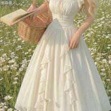 jianchaimaoyi02  MOD Vestido largo con mangas de farol con volantes de color albaricoque, vestidos de mujer de otoño - Blanco - Ver 2