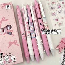 6支裝粉色蝴蝶結伸縮圓珠筆組，書寫流暢，黑色墨水，人體工學設計，舒適握感，中尖頭，圓珠筆，可愛文具必備，非常適合筆記和書寫，理想的辦公室和學校用品，生日、聖誕節、萬聖節、情人節、新年、朋友和復活節禮物！ - 套裝 - 查看 3
