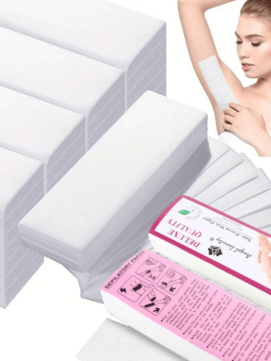 100pcs/50pcs/6pcs Papel de cera desechable de tela no tejida blanca para depilación (sin cera), papel de depilación rápida, papel auxiliar de depilación, papel de cera de tela no tejida, adecuado para brazos, piernas, Body completo, todos los tipos de piel, zona del bikini/depilación de axilas/cuidado de la piel papel de cera de pelado instantáneo, paquete portátil desechable/papel de cera para depilación/papel para depilación/tela no tejida/sin dolor/desechable/vacaciones en la playa/personalizable libremente