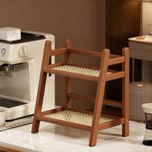 New Chinese Style Double-Layer Cup Rack, Made Of Rattan And Bamboo, Brown And Natural Wood Tones. It Can Hold Teacups, Coffee Cups And Spice Jars, And Serve As A Storage Shelf Suitable For Dorms, Kitchens, Offices, Tea Rooms, Balconies, Living Rooms And Other Spaces. - Multicolor - View 7