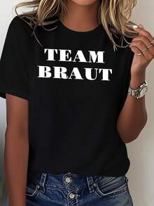 Comfortable Solid-Color T-Shirt For The Future Bride Of The German Team - Black - View 1