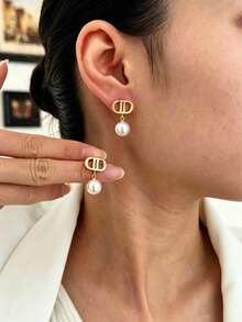 A Popular CD Letter Pearl Earring With Light Luxury And High-End Retro Exquisite Earrings - Gold - View 5