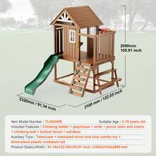 Outdoor Wooden Playhouse, Modern Cedar Playhouse For Age 2-8 Years Kids, Garden Games Cottage, Country Style Cedar Playhouse With Slide, Ladder, Climbing Wall, Windows, Picnic Table And Bench - Age 2-8 Years - 查看 11