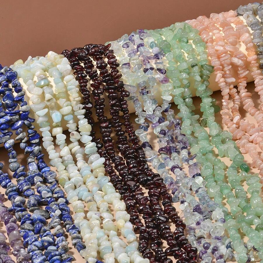 1 String Natural Stone Crystal Garnet Agate Chip Beads - Loose Gemstone Beads For DIY Bracelet Necklace Jewelry Making - Multicolor - View 1