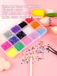 15-Compartment Mixed Color Resin Rhinestone Embellishment Set, Includes Pickup Pen And Tweezers, Suitable For DIY Crafts And Nail Art Decoration - Multicolor - View 4
