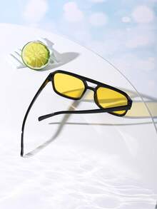 1PC Women's Aviator Oversized Fashion Glasses, Double Bridge Design High Quality Lightweight Portable Durable Personalized Versatile , Great For Daily Outdoor Commuting Travel Outfits, With Glasses Box - Multicolor - View 5