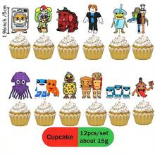 Roblox 12 piezas de adornos para pastel de papel divertidos de 5 cm, forma de bandera colorida de juego de dibujos animados, decoraciones de fiesta para pastel para cumpleaños, boda, graduación, baby shower - Roba un cupcake de Brainrot - Ver 7