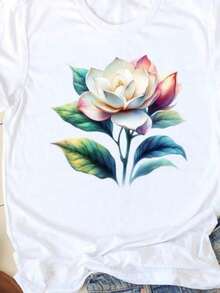 Graphic Print T-Shirts, Women's Casual Clothing, Love Letter Print T-Shirts, Cute And Popular Clothing, Fashionable Short Sleeve Crew Neck T-Shirts - 白色 - 查看 1