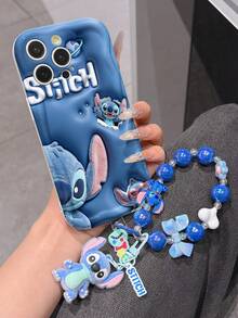 Disney Has Authorized, Phone Case - Chain Set, The Stitch Lilo & Stitch 3D Phone Case Plus A Silicone 3D Stitch Bracelet With Metallic Ring Removable Bracelet, Stitch And Angel Pattern, Compatible With Iphone17/16/15/14/13/12/11/XS/XR/X Plus Pro Max, A Stylish Cartoon Phone Case, The Perfect Gift Choice, Phone Protection, Durable Phone Cover, Great Gift For Friends And Family. - 白色 - 查看 4