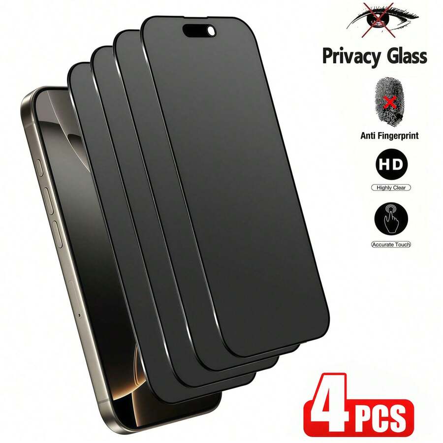 CASECOPS 4pcs Privacy Screen Protector For Smartphone, Scratch-Resistant Tempered Glass Full Coverage Glass Film, Compatible With IPhone 17 Pro Max/17 Pro/17/16 Pro Max/16 15 14 13 12 11 Pro Max/Plus, Anti-Fingerprint Privacy Glass Screen Protector - 4Pcs - View 1