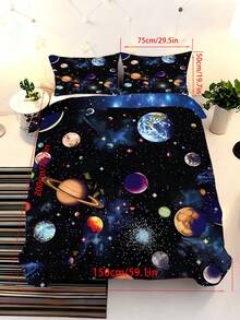 2/3件組 3D星系行星床寢套組，太空主題被套含枕套，宇宙太陽系床寢套組，適合男孩與女孩 (Twin/Full/Queen/King) - 彩色 - 查看 19