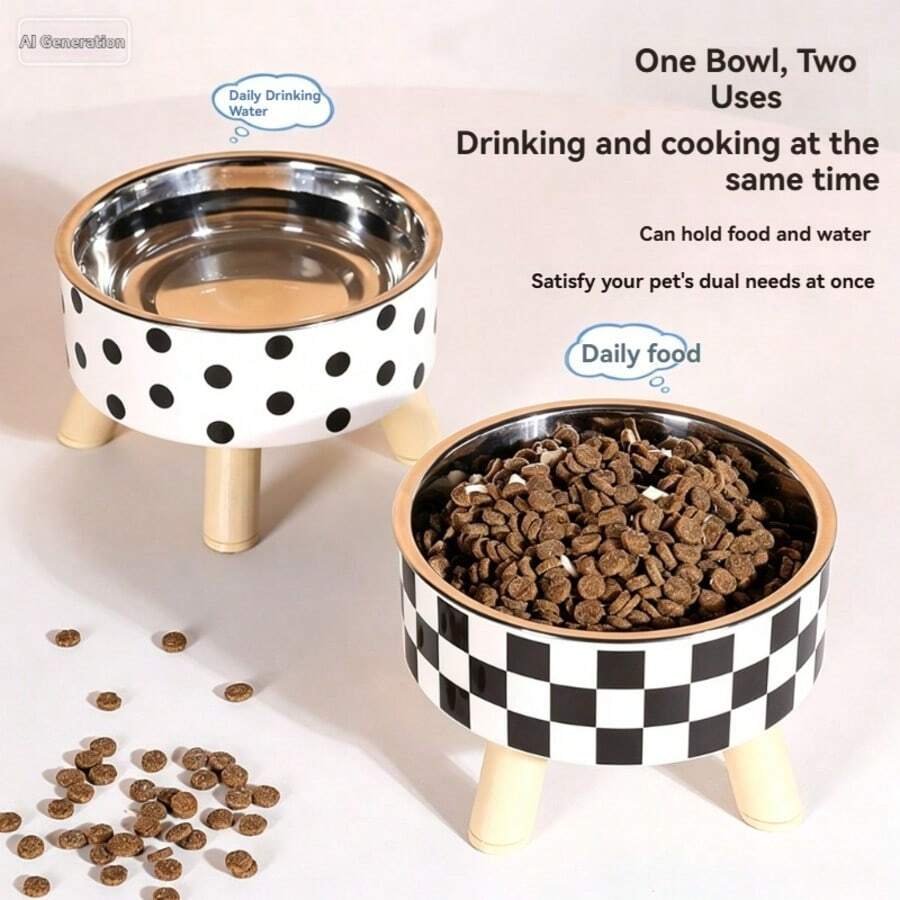 1pc Basic Four-Legged Bowl For Pets, Small Dogs And Cats, With Stainless Steel Inner Bowl, Can Be Used For Feeding Or Watering, Anti-Slip And Anti-Tip, Washable, Does Not Cause Black Stains On The Chin - 200ML - View 1