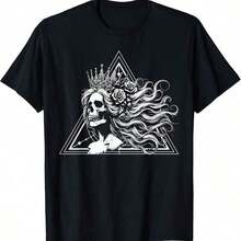 Skull T-Shirt With Roses And Sacred Geometry - Black - View 1