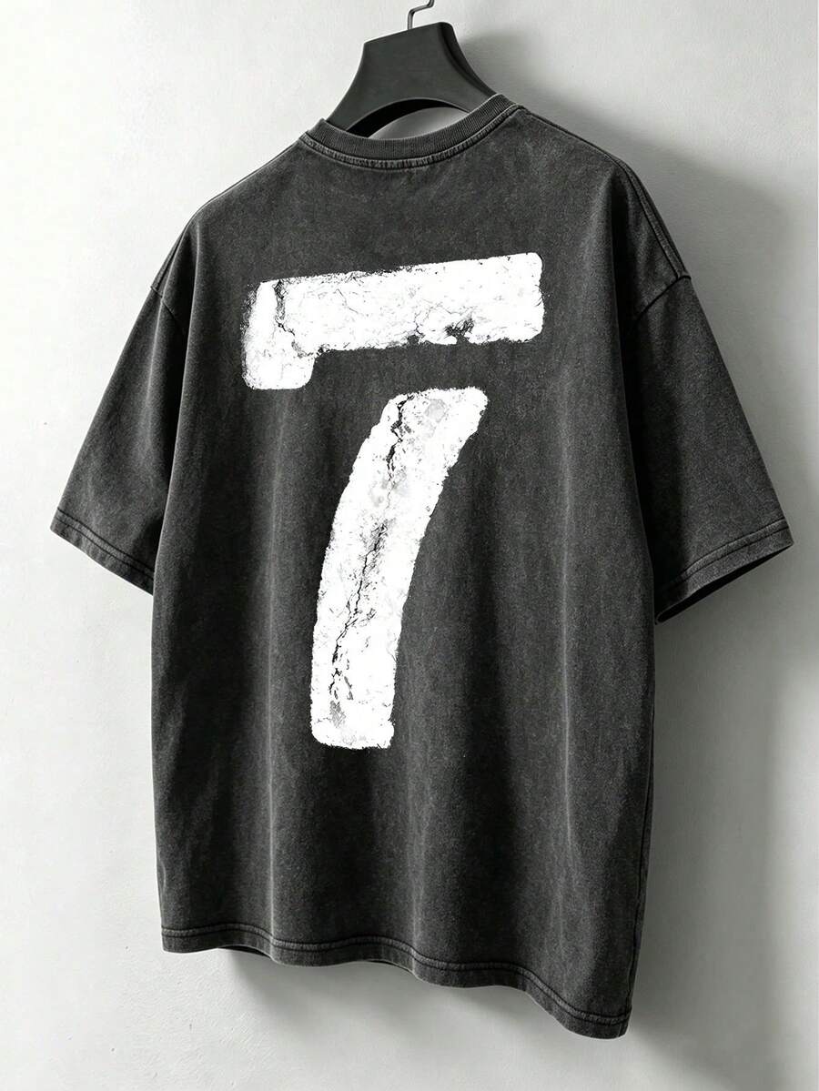 Manfinity Hypemode Men's Casual Washed Cotton T-Shirt With Floral Embroidery, Loose Fit, Street Style For Everyday Summer Wear. Unisex Washed T-Shirt. Y2K Style, Fashionable Style, Cute Style, Casual Style, Women's Blouses > Clothing. 230g (Sizes S-XXXL) - 4 - 查看 1