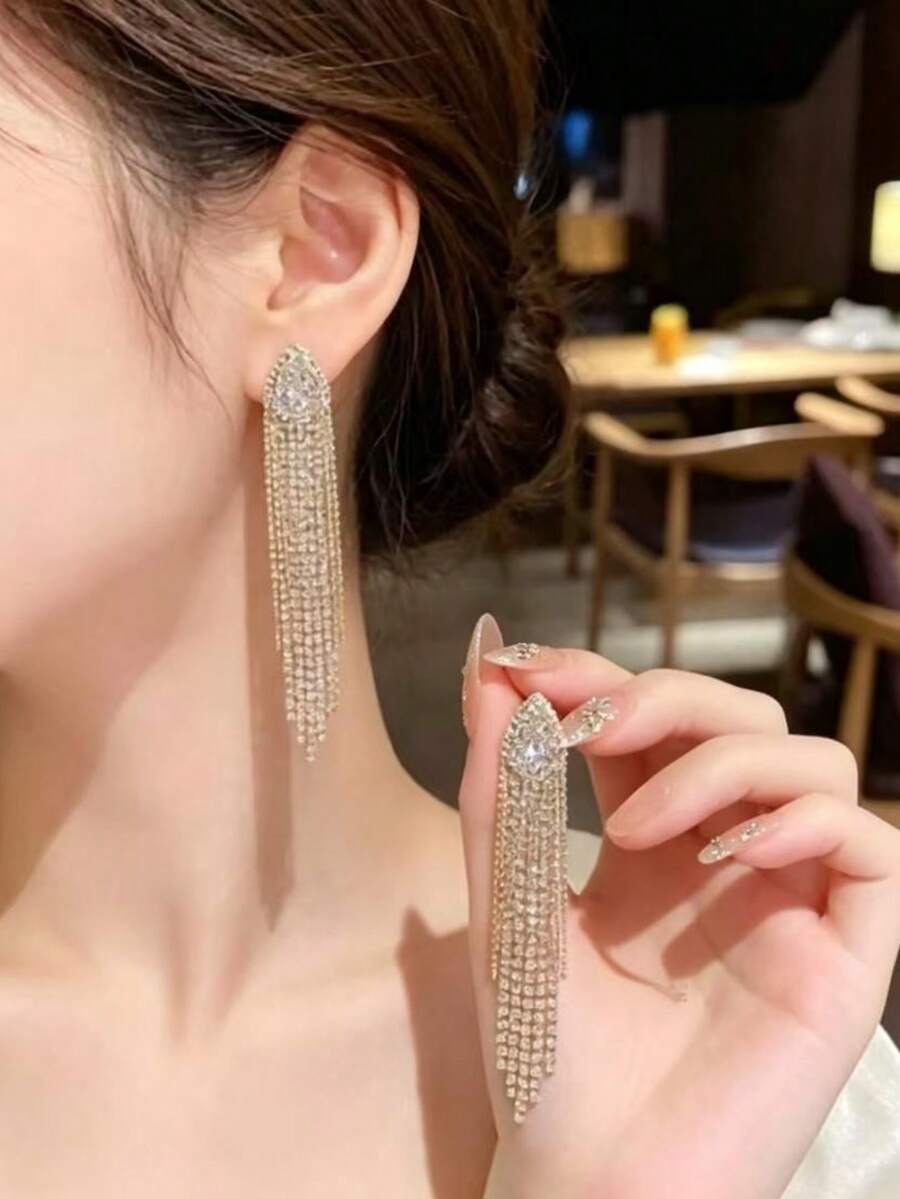 1對長爪鏈條流蘇耳環,精緻且個性化,適合女性日常通勤 - 金色 - 查看 1
