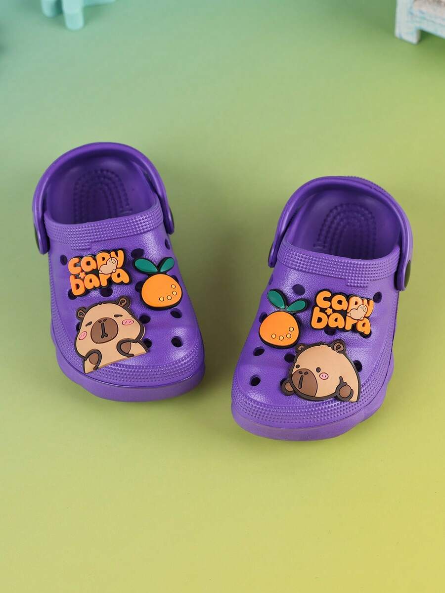 Kids Summer Breathable EVA Clogs Shoes, Unisex Toddlers Anti-Slip Soft Bottom Cartoon Decor Sandals, Closed Toe Slippers For Outdoor Wear