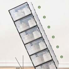 6/12/24-Pack Shoe Storage Boxes, Transparent Plastic Stackable Shoe Cabinet Organizer, Space-Saving Folding Athletic Shoe Container Rack - View 7
