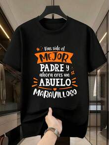 Locker sitzendes, einteiliges T-Shirt aus weicher Baumwolle mit dem Aufdruck "World's Best Dad and Grandad", lässiger, urbaner Hip-Hop-Stil, bequem, für den Sommer - Schwarz - Übersicht 1
