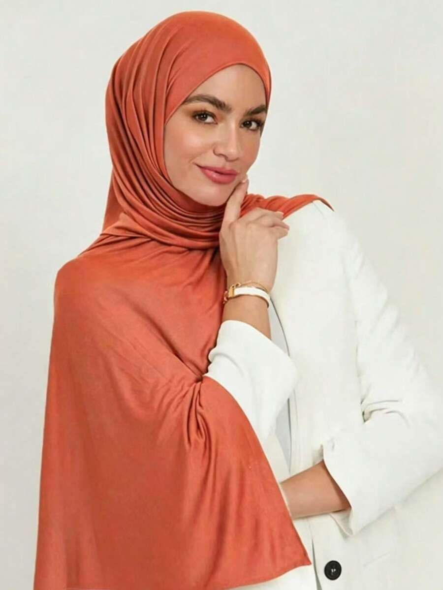 1pc Women's New Plus Size Hijab Headscarf Long Scarf Shawl Solid Color Casual Soft - Burnt Orange - View 1