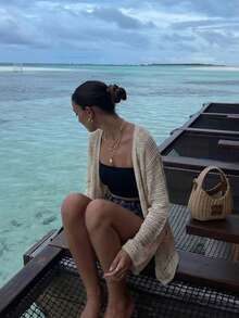 Summer Beach Outfit: Loose-Fitting, Versatile, Openwork Women's Thin Cardigan - Khaki - View 4