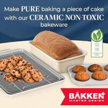 BAKKENMASTER Bake with Elegance: 6-Cup Cake/Muffin Pan Set - Blue Teal Marble Golden Cream - Aluminized Steel with Ceramic Non-Stick Coating PFOA and PFAS Free -  Heavy-Duty Bakeware - Crema - Ver 4