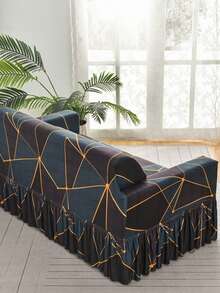 1pc Printed Hem Style Full Coverage Elastic Sofa Cover, Dust-Proof & Stain-Resistant, One-Piece Stretch Sofa Protector, Living Room Home Decor, Machine Washable - Navy Blue - View 6